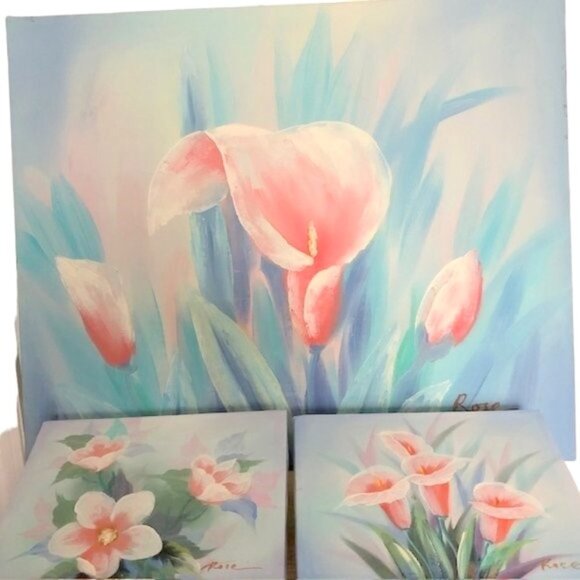 3 Piece Hand Painted Calla Lily/ Magnolia Paintings Set - Picture 7 of 9